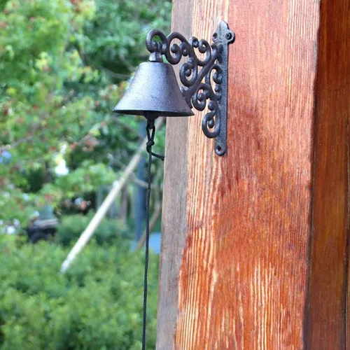 Miniatura 3 de Colgante de jardín al aire libre, campana rústica antigua de hierro fundido grande montado en la pared, timbre de metal para decoración fuera