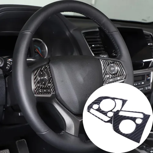 Miniatura 3 de Cubierta de botón interior de volante de automóvil de fibra de carbono real suave 3D, kit de decoración compatible con Honda Pilot 2019-2022, Negro