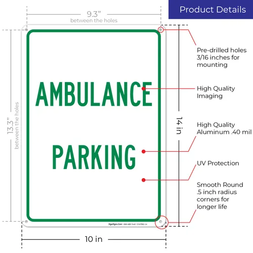 Miniatura 3 de Señal de estacionamiento de ambulancia, 10 x 14 pulgadas, aluminio 040 libre de óxido, resistente a la decoloración, fabricado en Estados Unidos