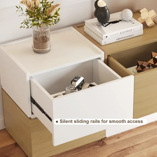Miniatura 8 de Svimi Cajones de almacenamiento apilables, organizador de almacenamiento de cajones de madera, mesa auxiliar con cajones de madera, gabinete de Negro