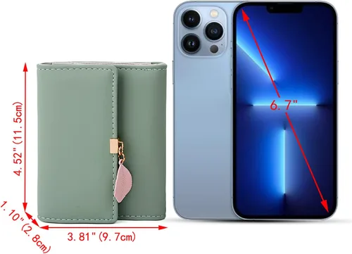 Miniatura 51 de UTO - Cartera pequeña RFID de piel sintética con dije de hoja, cierre de cremallera y tarjetero.
