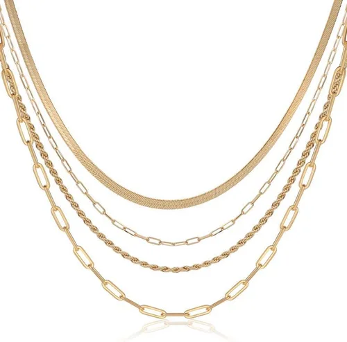 Miniatura 8 de LEXODY Collares apilables para mujer, chapados en oro de 14 quilates, collares de oro en capas, delicado collar de oro con puntos, cadena