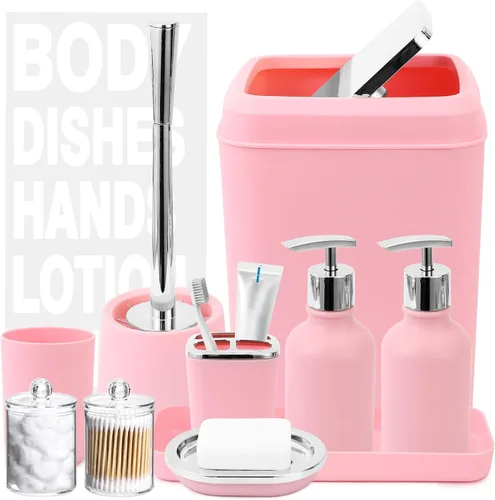 Miniatura 18 de XLHOMO Juego de accesorios de baño negro y dorado - 10 piezas de baño con papelera, dispensador de jabón, jabonera, soporte para cepillo de dientes