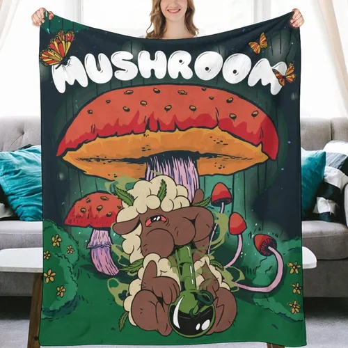 Miniatura 7 de Manta pequeña de marihuana de marihuana de hongos, 50 x 40 pulgadas, para mujeres y hombres, manta de felpa suave para cama, sofá, manta negra