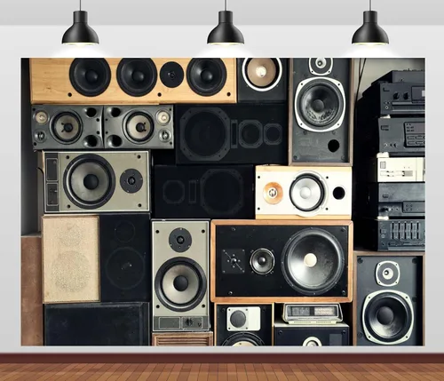 Fondos de altavoces de sonido musical de 5 x 3 pies, estilo retro vintage, estilo años 80, fondo de fotografía, altavoz, música, DJ, decoración de