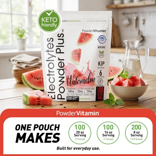 Miniatura 5 de PowderVitamin Electrolytes Powder Plus, polvo de hidratación sin azúcar, 1000 mg de potasio, 120 mg de magnesio, 120 mg de calcio, sal del Himalaya