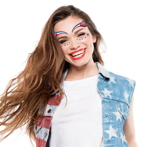 Miniatura 5 de Decoraciones del 4 de julio, tatuajes de ojos para la cara, bandera de Estados Unidos, estrella, tatuajes temporales, Día de la Independencia