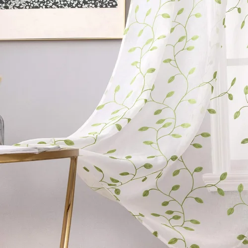 MIULEE - Cortinas de ventana bordadas con diseño de hojas con ojales, diseño de primavera, velo para ventana en panel, cortina, tratamiento para
