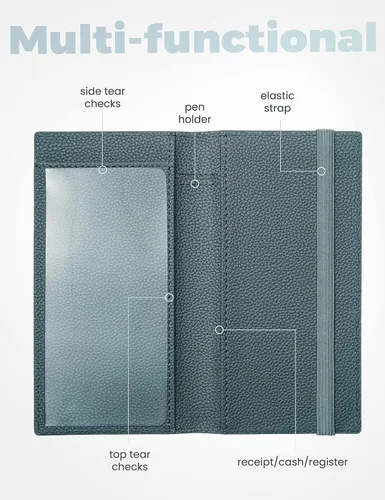 Miniatura 131 de Yarnic Funda para chequera personal, soporte para chequera con soporte para bolígrafo y divisor de plástico transparente integrado para cheques Rosa