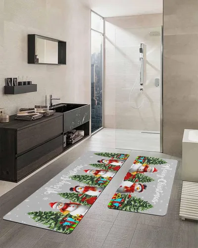Miniatura 2 de Tapete de baño de muñeco de nieve de Navidad para bañera, antideslizante, de secado rápido y absorbente, tierra de diatomeas, fregadero de ducha