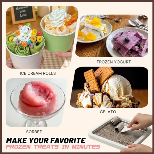 Miniatura 6 de Kit para hacer helados enrollados, máquina para hacer helados en casa con bandeja de congelación instantánea con tapa y 2 espátulas, máquina