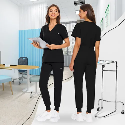 Miniatura 4 de VIAOLI Conjunto de uniformes médicos para mujer, conjunto de camiseta con cuello en V y pantalones deportivos para enfermería médica, atención