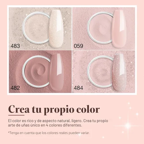 Miniatura 2 de Azurebeauty - Kit de iniciación de uñas en polvo de inmersión, 4 colores, purpurina de piel desnuda para todas las estaciones, juego de polvo