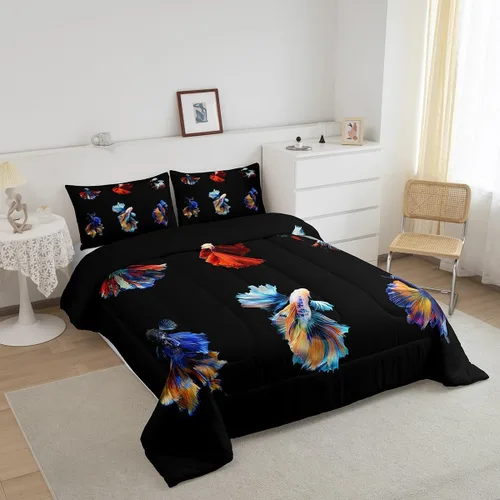 Miniatura 2 de Betta - Juego de ropa de cama de peces siameses coloridos de lucha contra el agua, juego de edredón de animales submarinos para niños y adultos