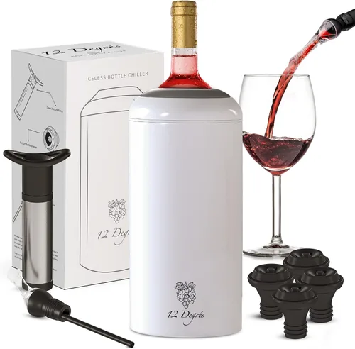 Miniatura 7 de Juego de Enfriador de Vino 12 Degrés - Regalos de Vino Perfectos para Mujeres y Hombres - Enfriador de Vino Aislado de Acero Inoxidable con Bomba