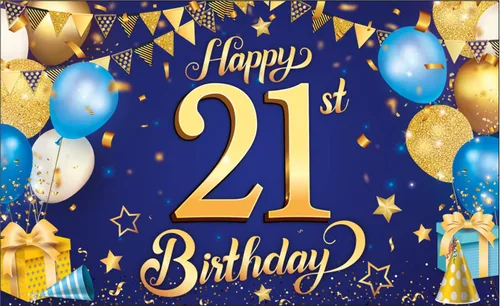 KatchOn, Cartel de feliz cumpleaños número 21 azul y dorado – XL, 72 x 44 pulgadas | Cartel azul y dorado para decoraciones de cumpleaños 21 |