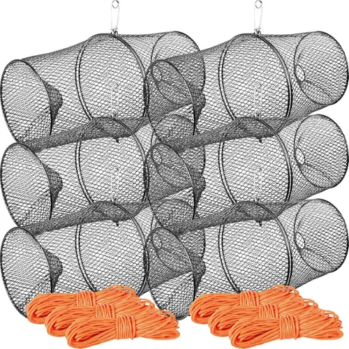 Miniatura 8 de Trampa para cangrejos con cuerda naranja de 14.5 M, malla de acero resistente con clip de resorte, trampa de pesca para cangrejos de río