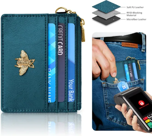 Miniatura 61 de SEAVILIA Tarjetero llavero cartera para mujer con ventana de identificación RFID monedero regalo abeja delgada minimalista pequeña cartera