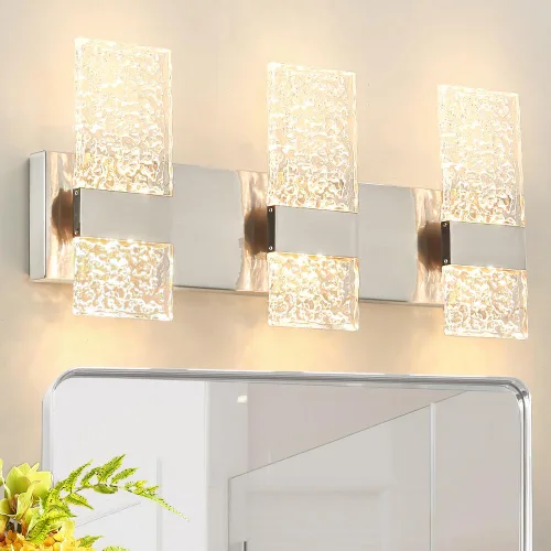 Miniatura 9 de Lámpara de tocador de baño moderna de cromo de 4 luces, elegantes accesorios de iluminación de baño de LED de cromo sobre espejo, accesorios