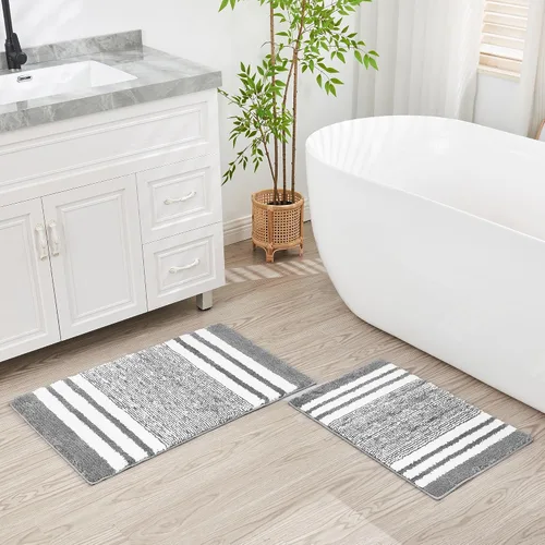 Miniatura 8 de CozeCube Alfombras de baño para baño antideslizantes, alfombra de baño de microfibra absorbente esponjosa lavable, alfombras de baño estéticas, Gris