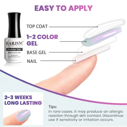 Miniatura 6 de RARJSM - Gel constructor para uñas, perla azul, gel duro en botella, con brillo de concha de sirena, perlas azules, estructura de extensión gruesa