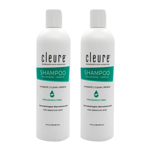 Cleure Champú voluminizador hipoalergénico para pieles sensibles, sin fragancia, sin SLS y sin parabenos (12 onzas, paquete de 2)