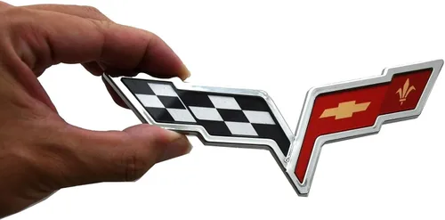 Miniatura 2 de Juego de par C6 Corvette 2005-2013, emblema para capó delantero y alerones cruzados traseros, adhesivo de reemplazo para Corvette, cromo, rojo