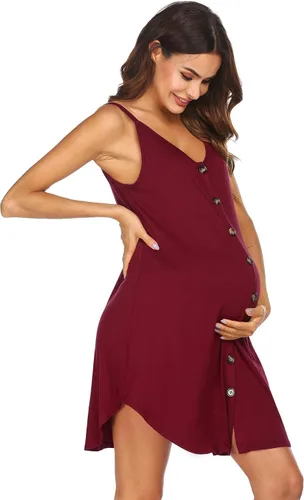 Miniatura 3 de Ekouaer Camisón de lactancia para mujer, vestido de maternidad con botones, camisón sin mangas, ropa de dormir para lactancia materna, vestido