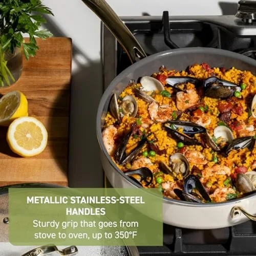 Miniatura 5 de T-fal Preserve Ceramic, juego de utensilios de cocina antiadherentes de cerámica de 13 piezas, apto para horno y asador hasta 350°F, incluye olla