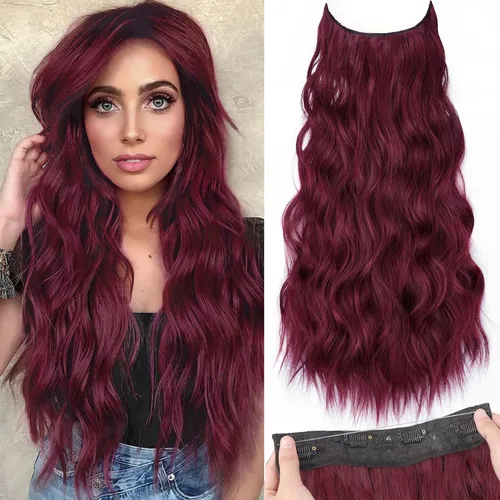 Miniatura 21 de KooKaStyle - Extensiones de cabello con hilo invisible, diadema transparente, ajustables, 4 clips fijadores, cabello largo y ondulado de 12