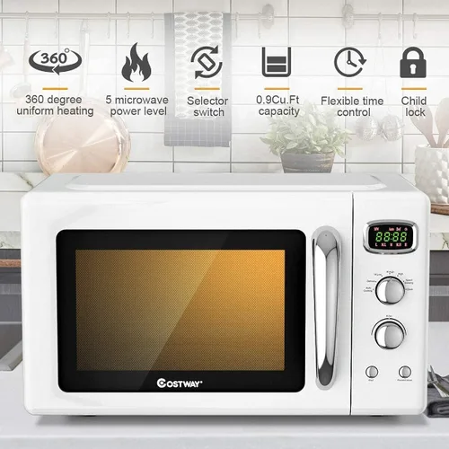 Miniatura 5 de Moccha - Horno microondas grande de 0.9 pies cúbicos, microondas retro de 900 vatios con bloqueo de seguridad para niños, función de descongelación