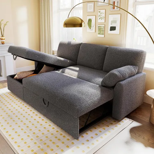 Miniatura 17 de VanAcc - Sofá cama con sofá cama extraíble de 2 en 1 con sofá cama extraíble con chaise de almacenamiento para sala de estar, cómodo sofá cama, Beige