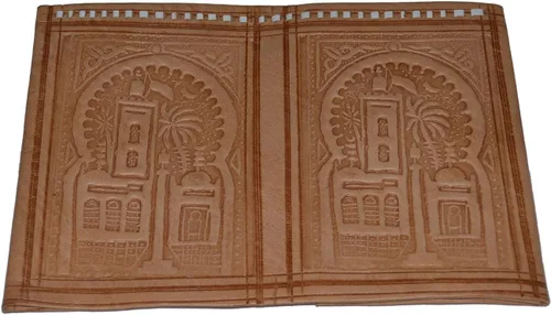 Miniatura 3 de Treasures Of Morocco Cartera de cuero marroquí hecha a mano con pliegue grande, vintage, exquisita, práctica, natural, Beige