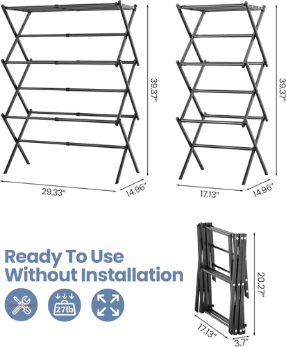 Miniatura 2 de APEXCHASER Estante de Secado de Ropa, Estante de Secado de 3 Niveles para Ropa, Secador de Ropa Metálico Expandible, Estante de Toallas Plegable