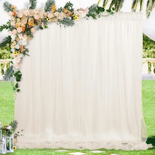 Cortinas de tul para telón de fondo transparente color marfil, 5 x 7 pies, cortina de fondo de tul para fotos