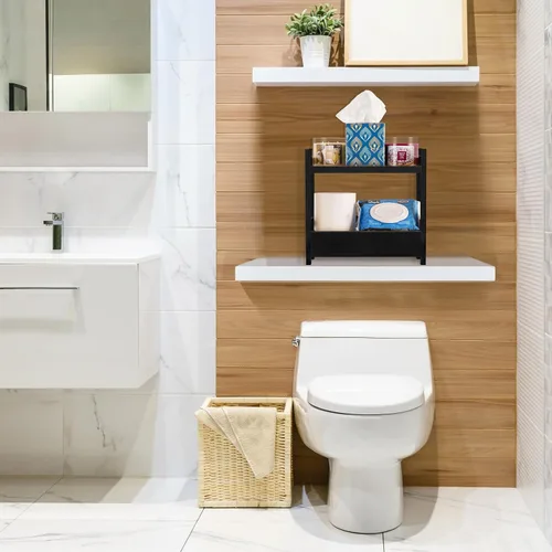 Miniatura 7 de Sorbus Organizador de encimera de baño de bambú, estante de 2 niveles con cajón oculto para tocador, estación matcha, organizador de fregadero
