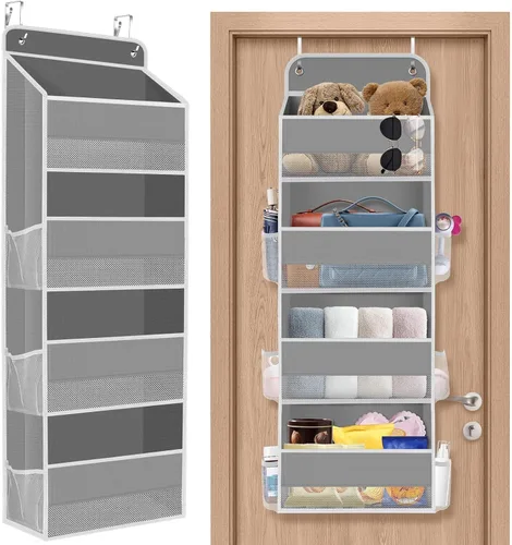 SpaceHacks Paquete de 1 Organizador Sobre la Puerta, Organizador de Almacenamiento Colgante con Ventana Transparente, 40 lb Ultra Resistente Gris