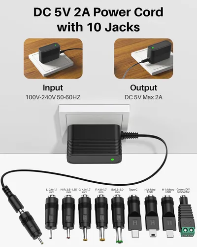 Miniatura 3 de Adaptador de corriente 5V 2A Cargador de 5V Fuente de alimentación CC para conmutación regulada con 10 tomas intercambiables para 2000mA 1500mA