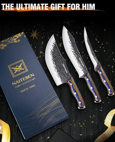 Miniatura 6 de Naitesen 3 piezas de juego de cuchillos de carnicero forjados a mano, cuchillo de chef serbio muy afilado, cuchillo para deshuesar para cortar