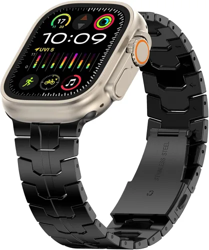 Miniatura 33 de MioHHR Correa y funda de acero inoxidable compatible con Apple Watch Band de 1.614 in, 1.575 in y 1.496 in, cubierta protectora de metal para Negro