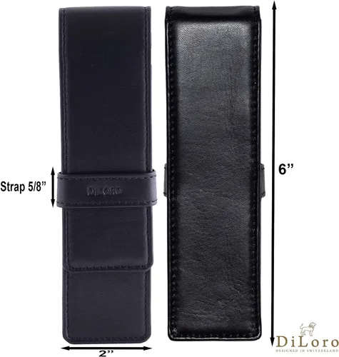 Miniatura 6 de DiLoro Estuche doble de cuero para lápices para dos bolígrafos y lápices (negro)