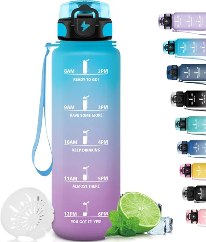 Miniatura 46 de Botella de agua – 16.9 fl oz – Botella de agua para niños, botella de sorbete a prueba de fugas, botella deportiva con marcador de tiempo, botella