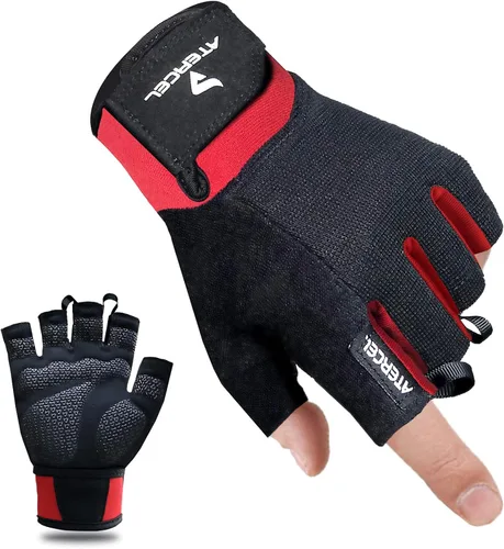 ATERCEL Guantes de entrenamiento para hombres y mujeres, guantes de ejercicio para levantamiento de pesas, ciclismo, gimnasio, entrenamiento, Rojo