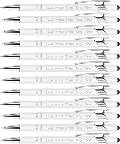 Bolígrafos personalizados con punta de lápiz capacitivo, 12 bolígrafos de grabado personalizado, bolígrafo de tacto suave, nombre impreso, tinta