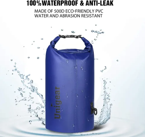 Miniatura 3 de Bolsa seca Unigear impermeable, 2L/5L/10L/20L/30L/40L, Bolsas flotantes y ligeras para kayak, navegación, pesca, natación y camping con funda Azul