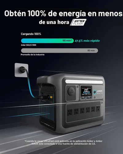 Miniatura 2 de Anker SOLIX C1000 Estación de energía portátil, generador solar de 1800 W (pico de 2400 W), carga completa en 58 minutos, batería LiFePO4 de 1056