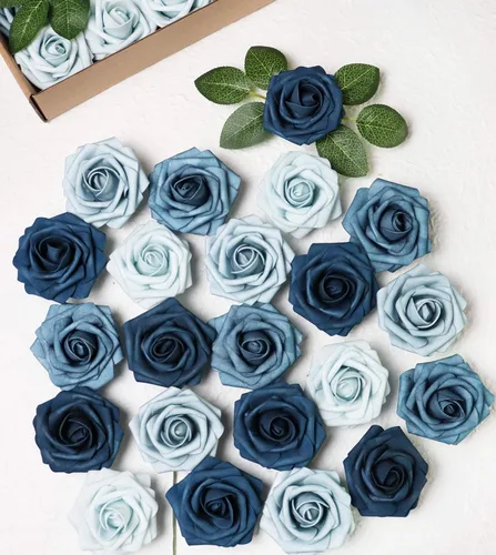 Miniatura 2 de Flores artificiales, 25 rosas de espuma de aspecto real, rosas falsas con tallos para ramos de boda, centros de mesa, baby shower, fiesta