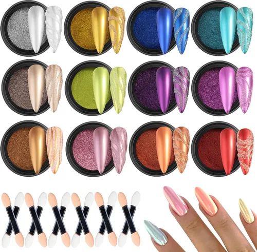 Polvo de uñas cromado, 12 colores, polvo cromado metálico para uñas, efecto espejo, rojo neón, verde, azul, morado, cromo, pigmento extra fino,