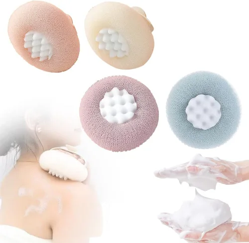 Pelota de baño con ventosa de girasol súper suave, esponjas de baño 2 en 1 mejoradas 2 en 1 para mujeres en ducha, esponja con infusión de gel de