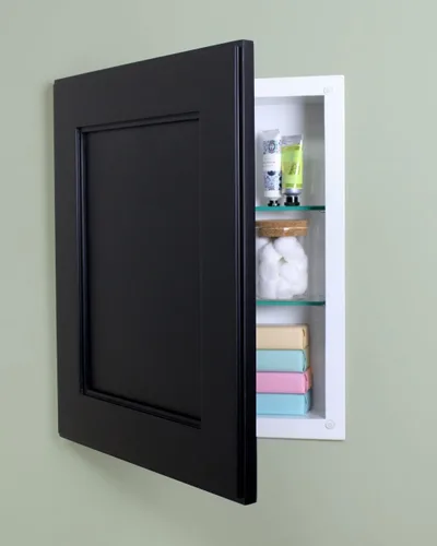 Miniatura 3 de Gabinete de Medicina Empotrado Estilo Shaker de 14x18 pulgadas - Almacenamiento de Pared Oculto sin Espejo, 2 Estantes Ajustables (Negro)